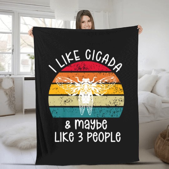 I Like Cicada & Maybe Like 3 People, Retro Sunset Fleece Blankets