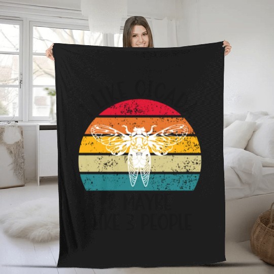 I Like Cicada & Maybe Like 3 People, Retro Sunset Fleece Blankets
