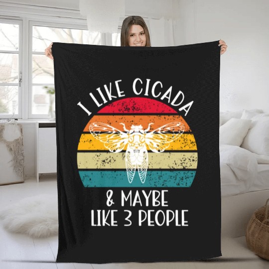 I Like Cicada & Maybe Like 3 People, Retro Sunset Fleece Blankets
