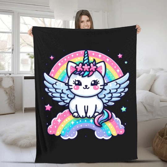Angelic Kitten Above the Clouds Fleece Blankets