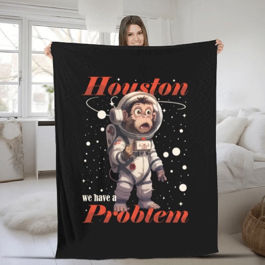 Houston we have a problem astronaut space monkey Fleece Blankets