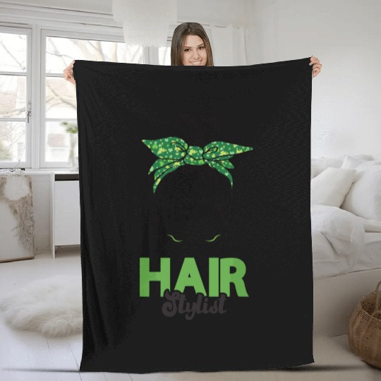 Hairstylist St Patrick's Day Shamrock Messy Bun Fleece Blankets