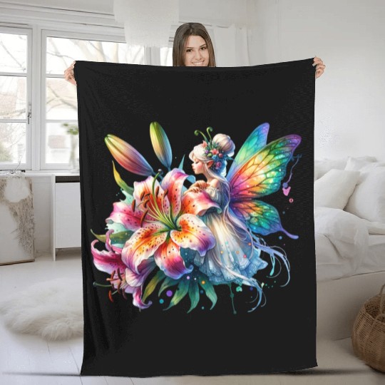 Tiger Lily Fairy Floral Fantasy Watercolor Fleece Blankets