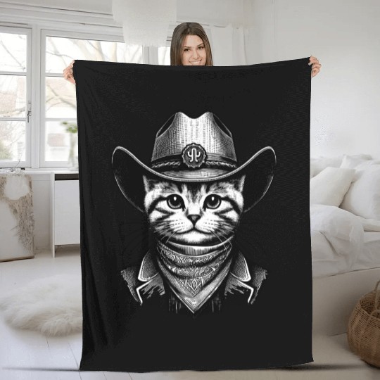 Cowboy Cat Art Fleece Blankets