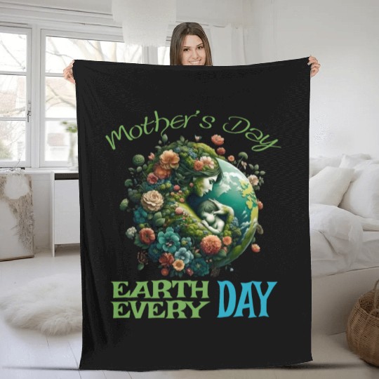 Green Mother's Day Earth Every Day Love Our Planet Fleece Blankets