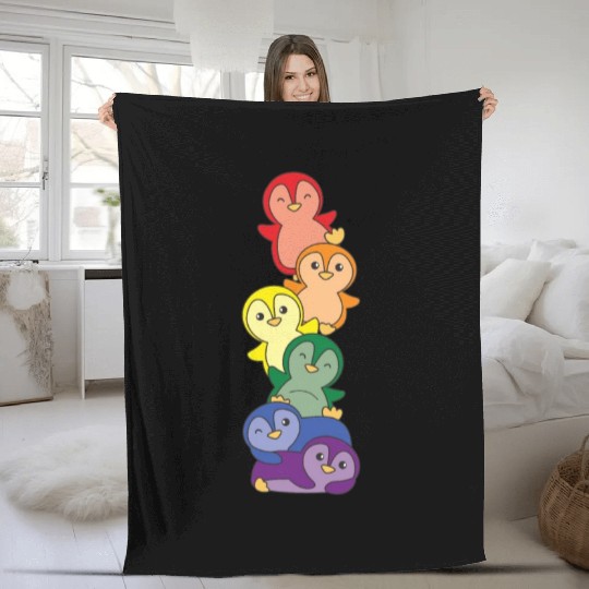 Rainbow Flag Gay Pride Lgbtq Penguin Cute Penguin Fleece Blankets