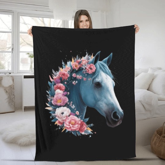 Horse &Flowers Fleece Blankets