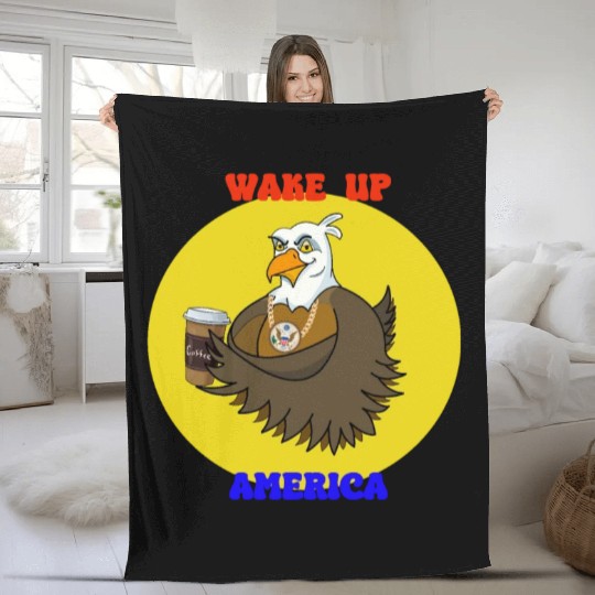 Wake Up America - Bald Eagle Drinking Coffee Fleece Blankets
