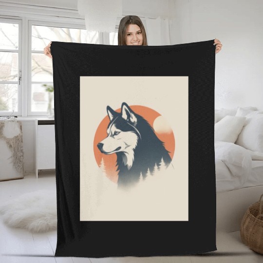 Husky Dog 1 - Japanese Old Vintage Fleece Blankets