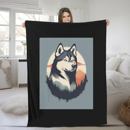 Husky Dog 2 - Japanese Old Vintage Fleece Blankets