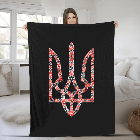 Ukraine trident Tryzub in red and black colors Fleece Blankets