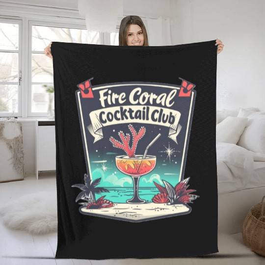 Fire Coral Cocktail Club Fleece Blankets
