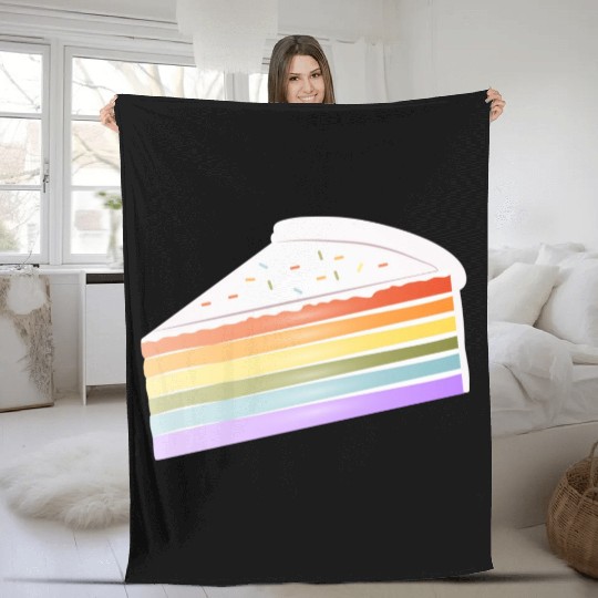 Piece of rainbow cake in delicate pastel colors Fleece Blankets
