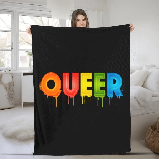 Queer Typo for Pride Month Equal Rights LGBTQ Fleece Blankets