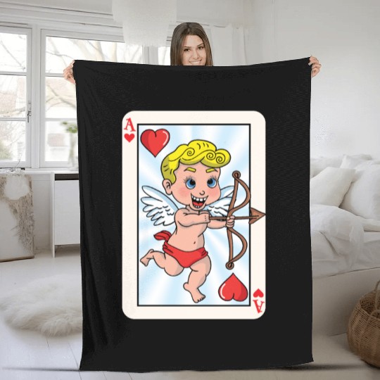 Playing card with cupid Fleece Blankets