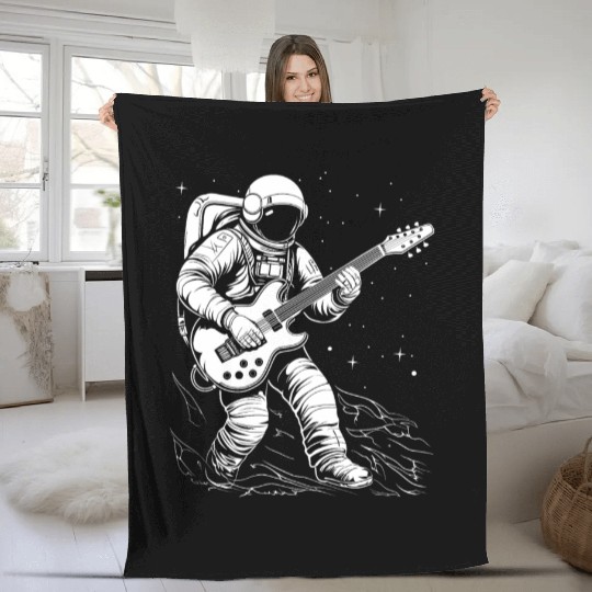 Astronaut Playing Guitar in Space Fleece Blankets