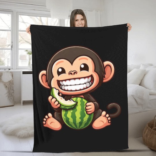 Monkey chimpanzee melon watermelon honeydew melon Fleece Blankets