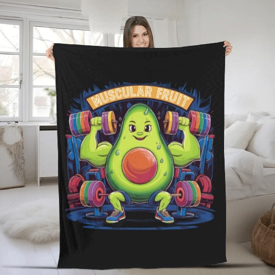 Muscular Avocado Lifting Weight Gym Humor Workout Fleece Blankets