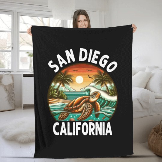 California Beach, San Diego Sea Turtle Beach Fleece Blankets