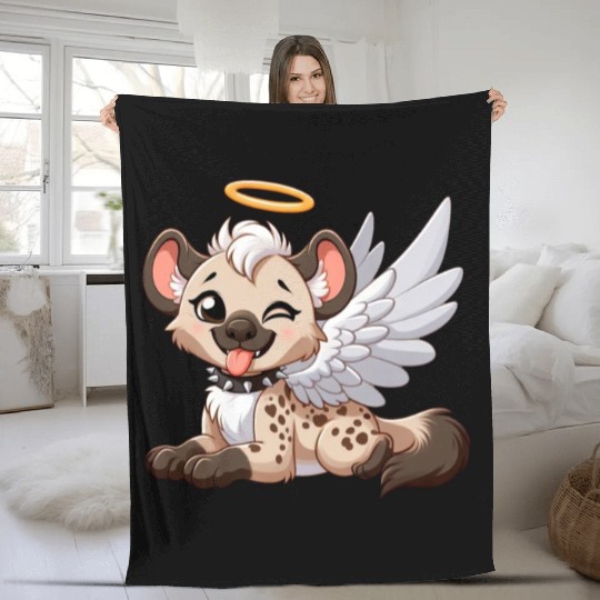 Hyena angel wings halo fantasy Fleece Blankets