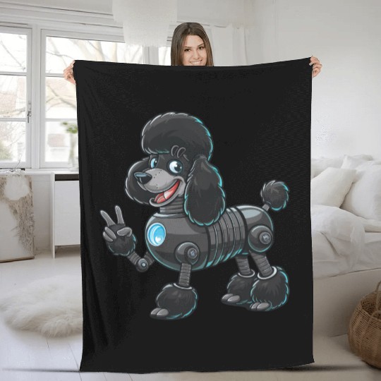 Cyborg Poodle Robot Peace Sign Fleece Blankets
