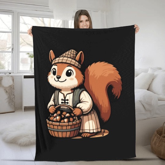 Autumn Forager: Squirrel with Acorns Fleece Blankets
