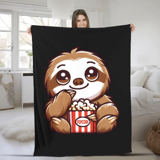Sloth Film Critic Cinema Popcorn Lover Fleece Blankets