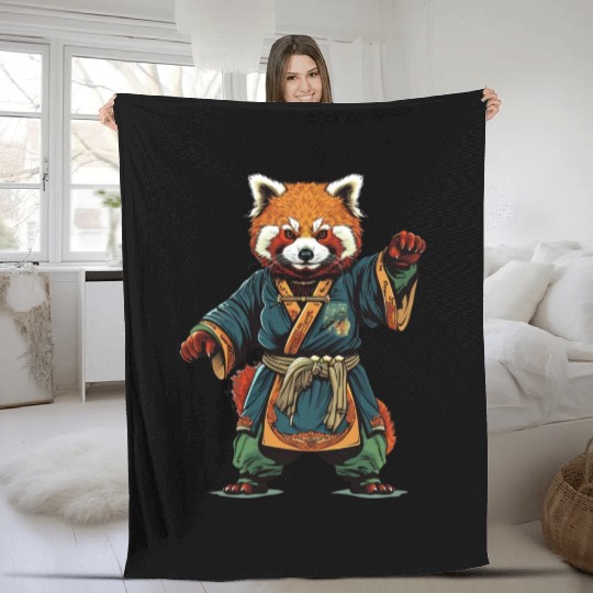 Red panda karate fighting style Fleece Blankets