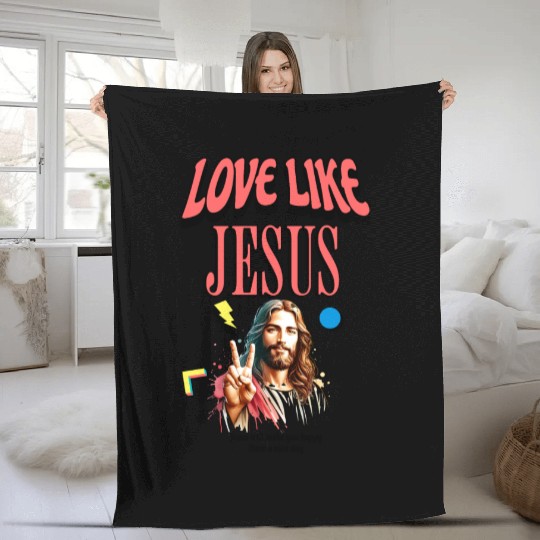Love Like Jesus Modern Jesus Face Fleece Blankets
