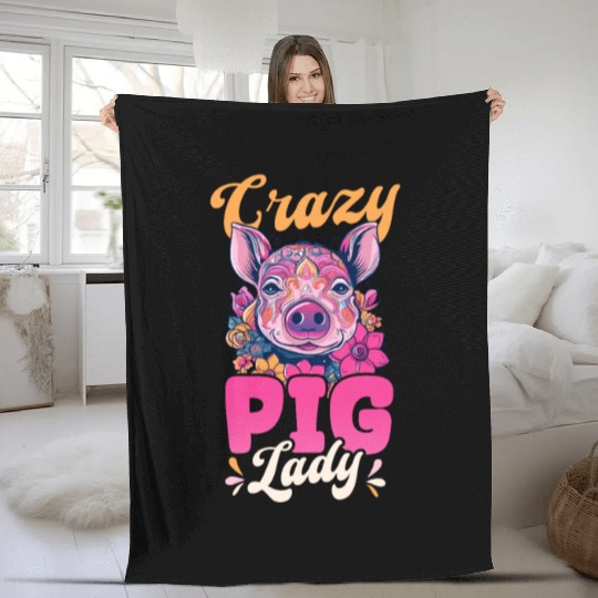 Pig Farmer Crazy Pig Lady Fleece Blankets