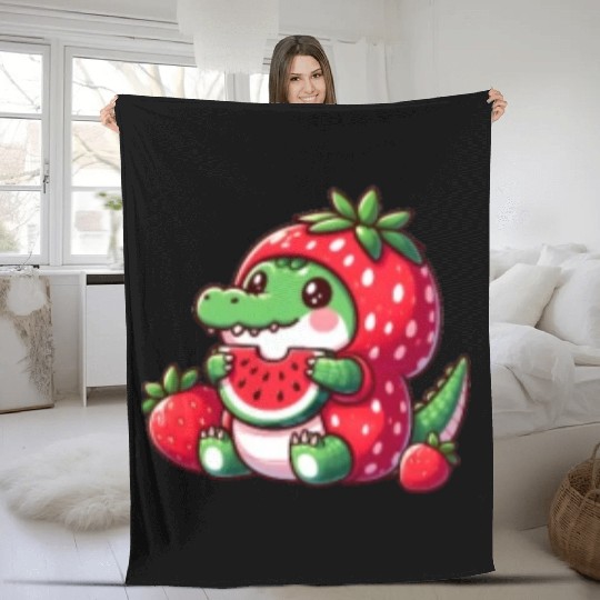 Crocodile in watermelon costume Fleece Blankets