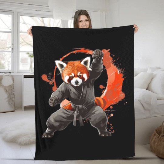 Shaolin style red panda Fleece Blankets