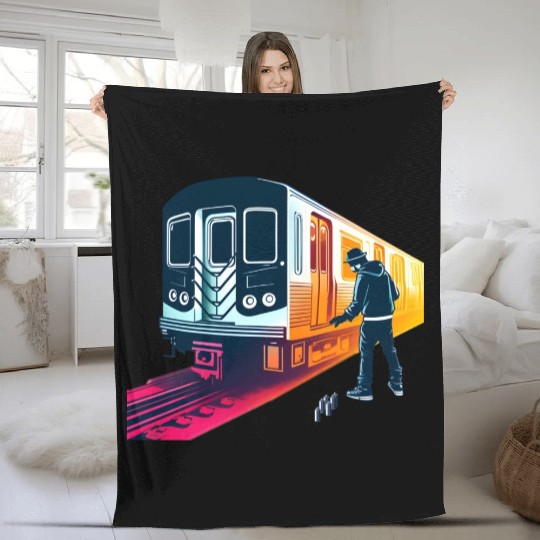 AI Teen at Subway Layup Masked Fleece Blankets