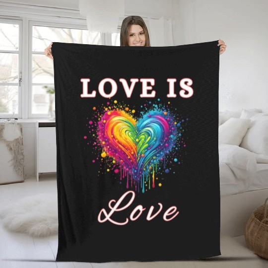 Love Is Love LGBTQ Pride, Gay Pride Rainbow Heart Fleece Blankets