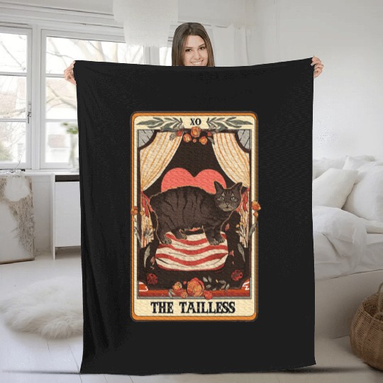 The Tailless Tarot Card Manx Cat Lover Manx Cat Fleece Blankets