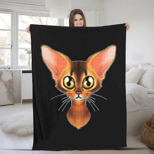 Cat Lover I Cat Face I Abyssinian Cat Fleece Blankets