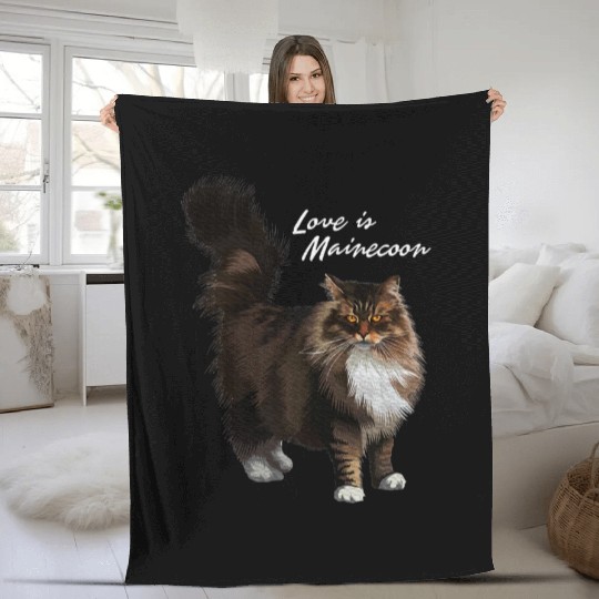 Love is Maine cat Fleece Blankets