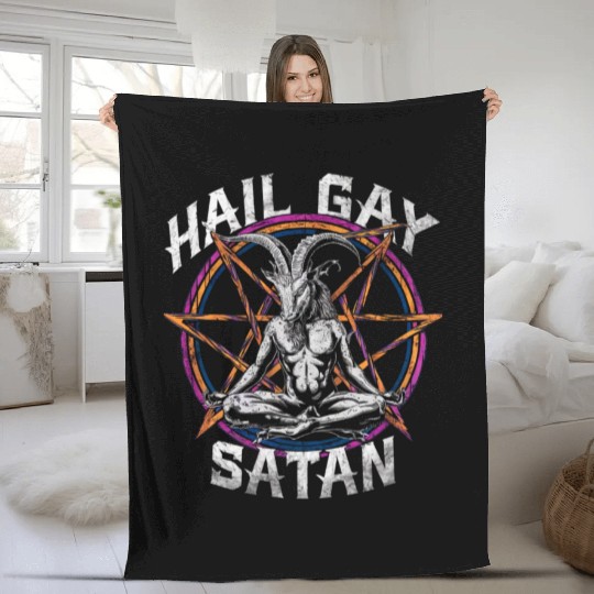 Funny Hail Gay Satan LGBT Goth Gay Pride Baphomet Fleece Blankets