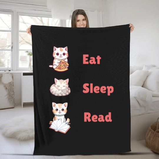 Eat Sleep Read for cute cat lovers Fleece Blankets