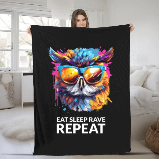 Eat Sleep Rave Repeat Owl 1 Fleece Blankets