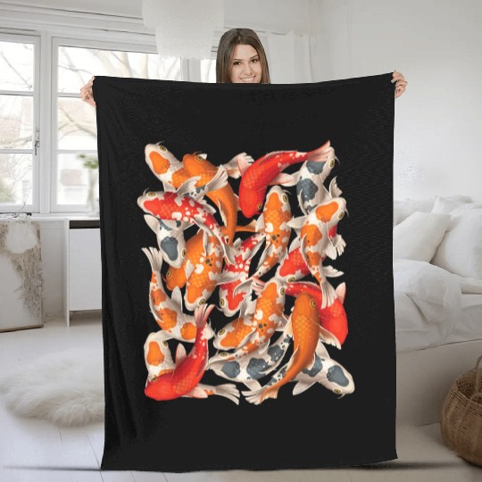 Japanese Asian Koi Fish Carp Nishikigoi Fish Art T Fleece Blankets