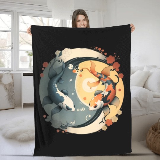 Japanese Koi Fish Yin Yang Fleece Blankets