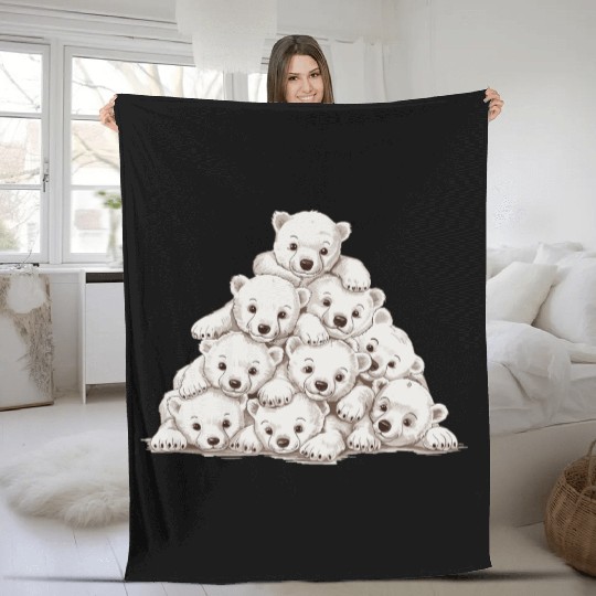 Pile of Baby Polar Bears Fleece Blankets