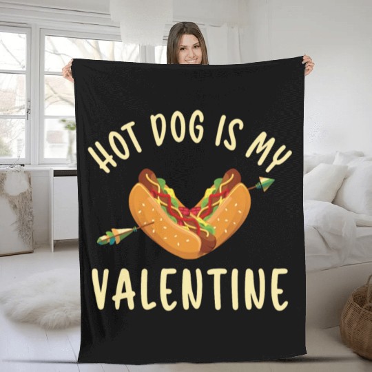 Hot Dog Adult Heart Valentines Day Fleece Blankets