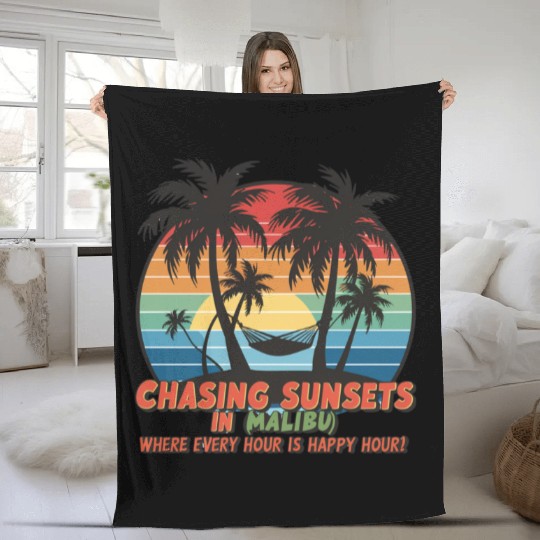 Chasing Sunsets in Malibu Fleece Blankets