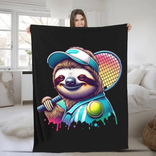 Sloth Tennis Player Court Match Design Fleece Blankets