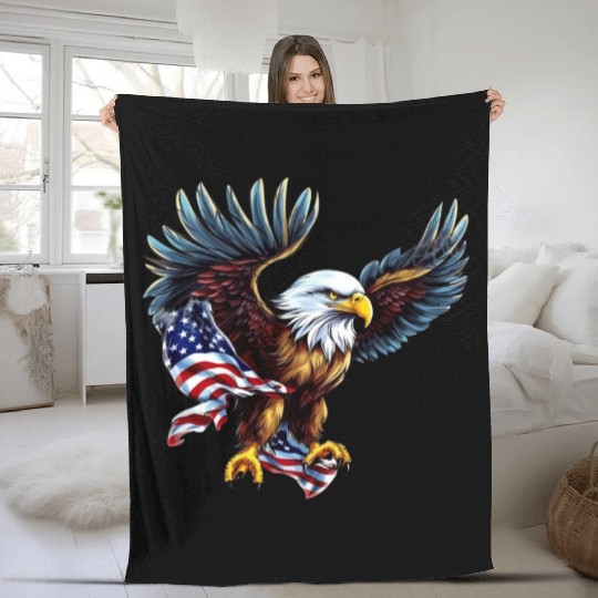 4th Of July US flag with eagle Fleece Blankets