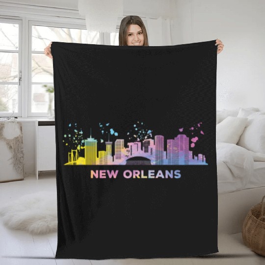 New Orleanian Skyline New Orleans Fleece Blankets