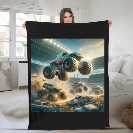 Monster Madness Monster Trucks Fleece Blankets