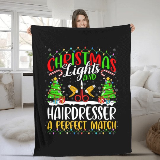 Christmas Light Hairdresser Xmas Fleece Blankets